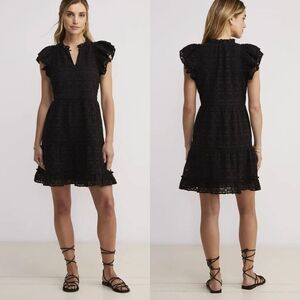 Vineyard Vines Women's Size XS Black Eyelet Tiered Ruffle Mini NEW Dress Cottage